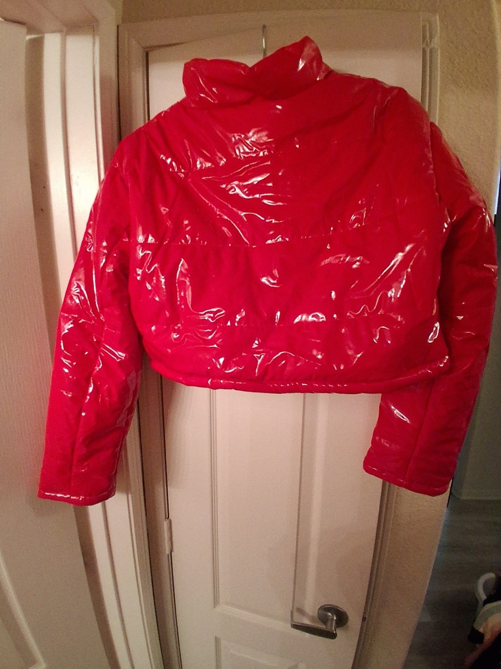 Daisy Glossy Red Cropped Puffer Jacket
